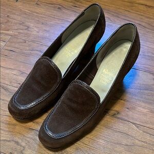 Vintage Chocolate Brown Suede Loafer Heels Similar to Gucci 60s/70s